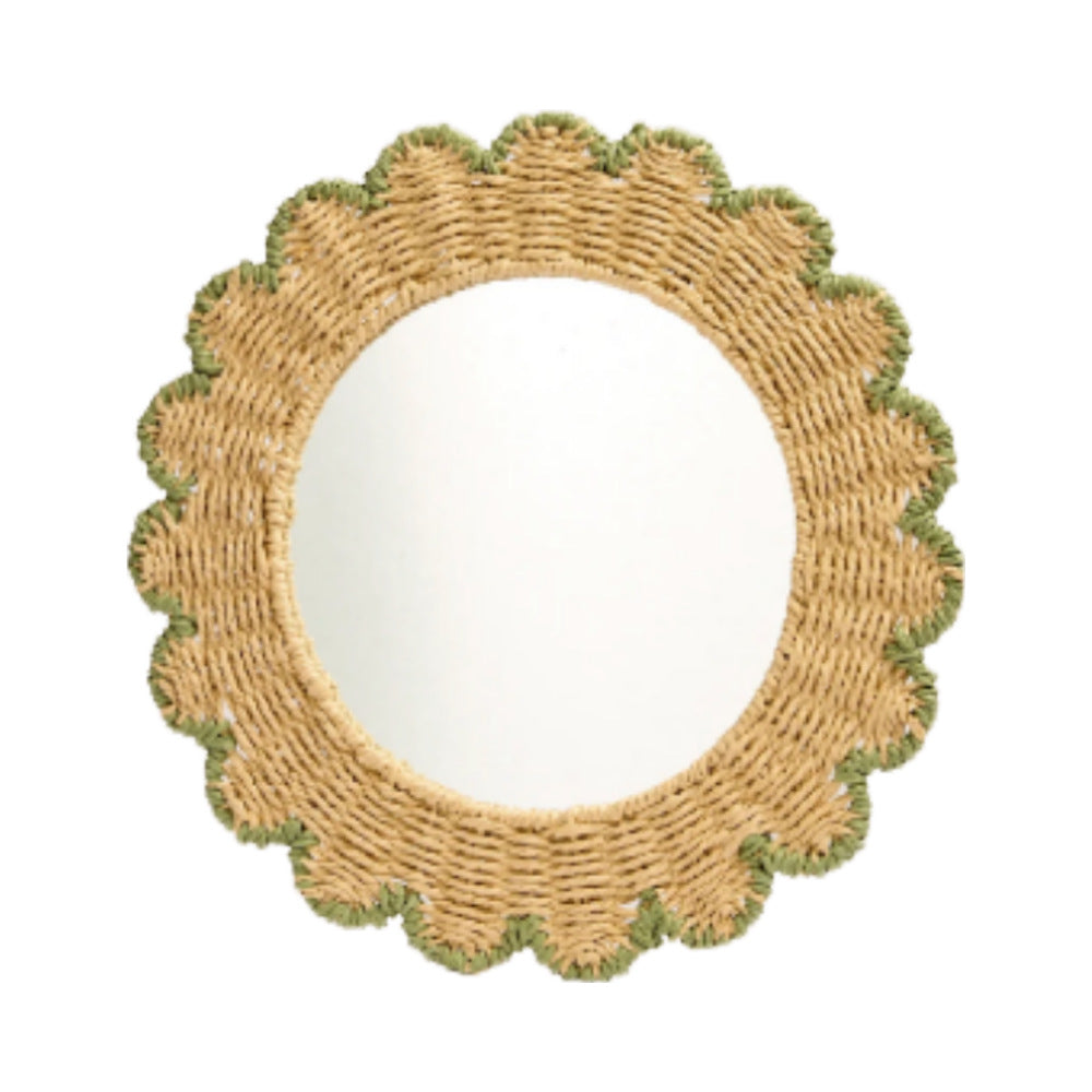 Decorative Round Wall Mirror with Natural Rattan Frame Acalora