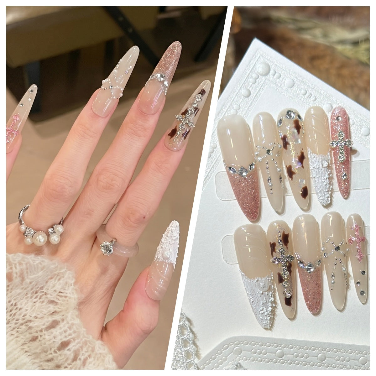 Artistic Stiletto Press-On Nail Set with Charming Patterns Acalora