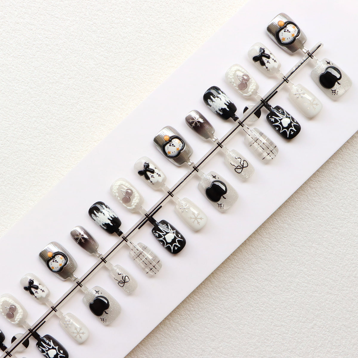 Artistic Black and White Press-On Nail Art Acalora