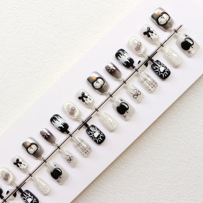 Artistic Black and White Press-On Nail Art Acalora