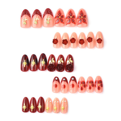 Artificial nail set with elegant floral applications and glamorous accents Acalora