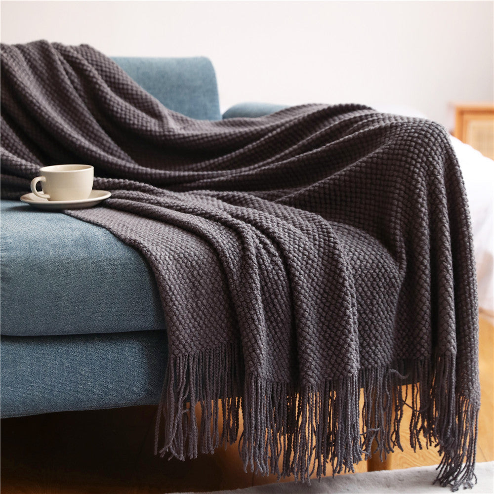 Textured Fringe Throw Blanket