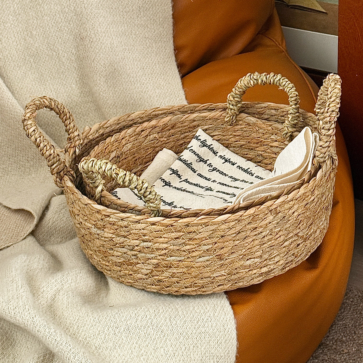 Handwoven storage basket with handles Acalora