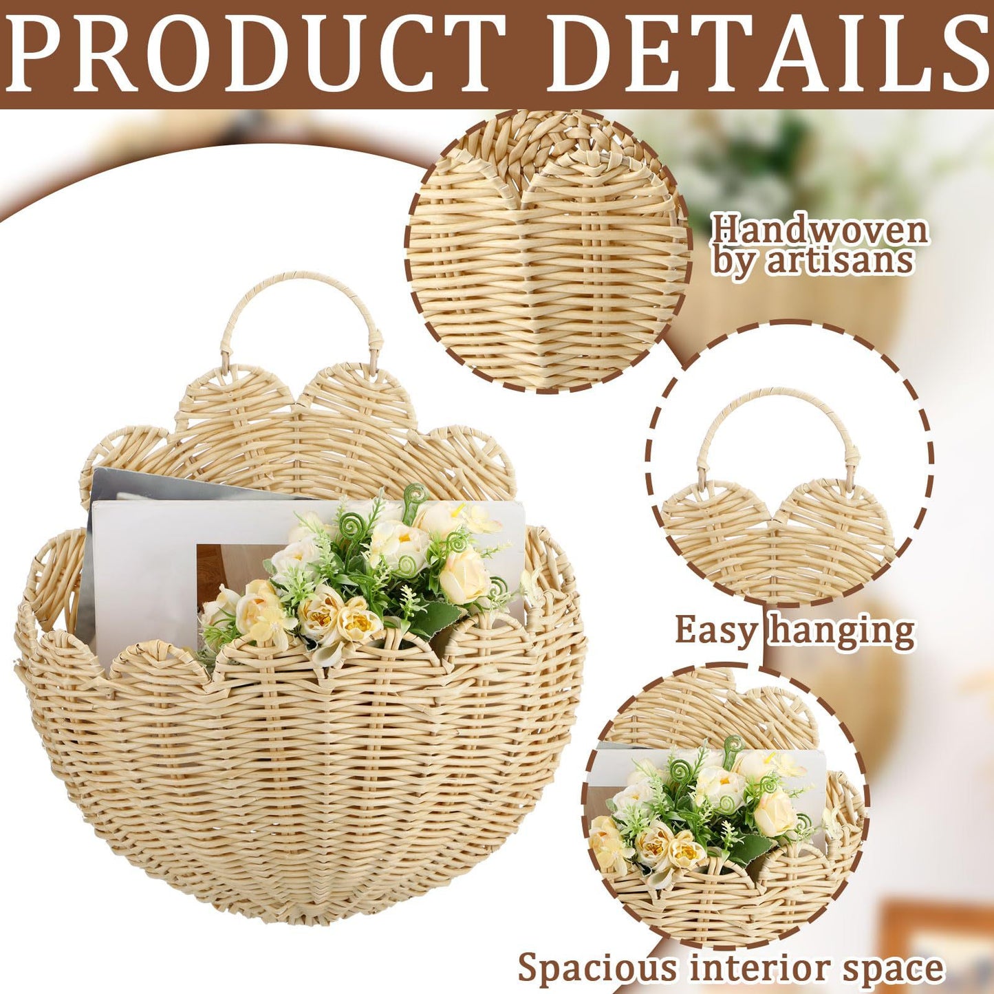 Handwoven wall basket with wave pattern Acalora