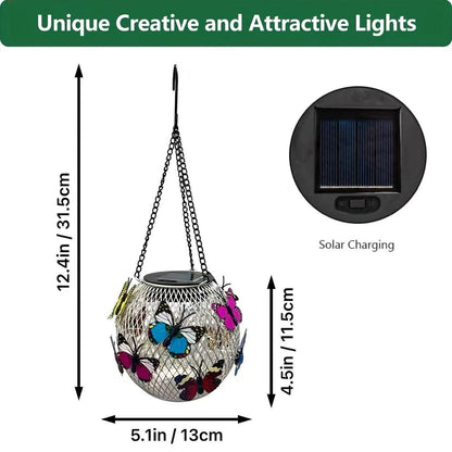 Solar Hanging Outdoor Lanterns with Vintage LED Bulb and Metal Housing, Waterproof Suspension Brehn