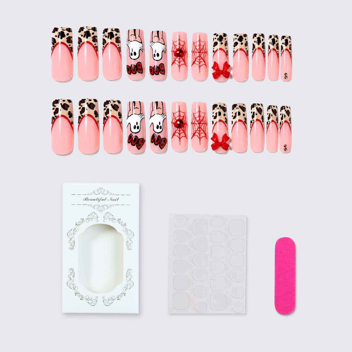 Themed Halloween Press-On Nail Set with Animal and Ghost Prints Acalora