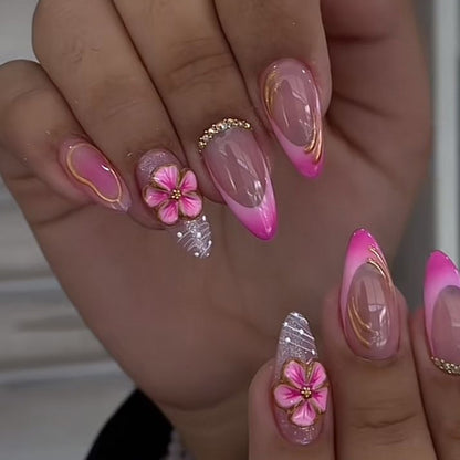 Artificial nails with floral and glamorous accents Acalora