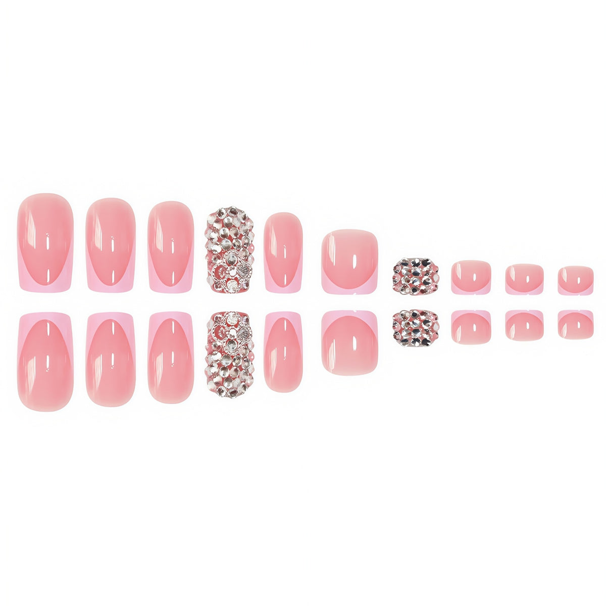 Elegant Press-On Nail Set with Rhinestone Accents Acalora