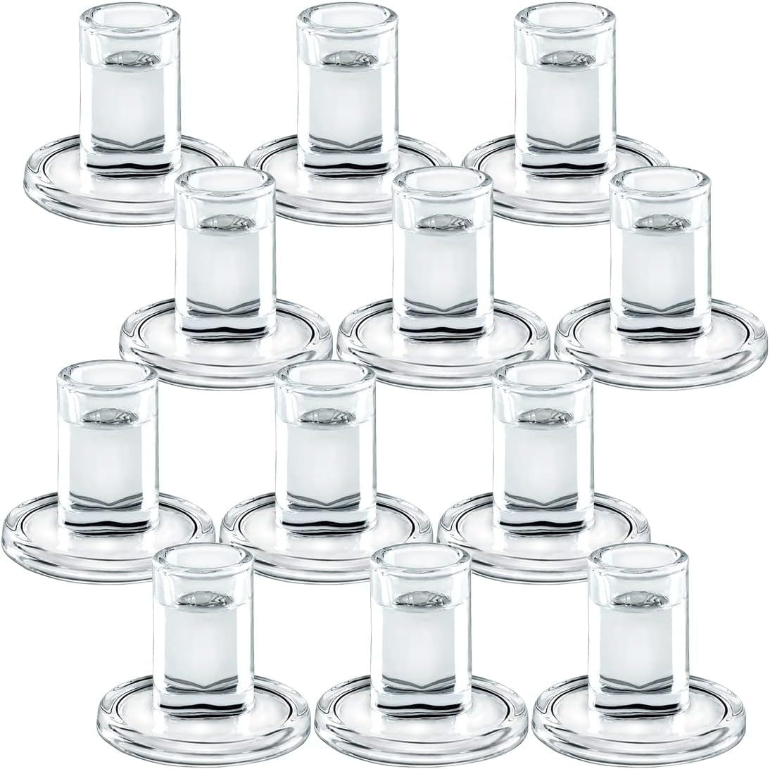 Clear Thick Glass Taper Candle Holders Set Minimalist Cylinder Base Acalora