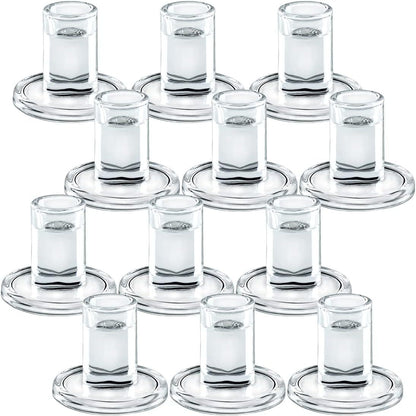 Clear Thick Glass Taper Candle Holders Set Minimalist Cylinder Base Acalora