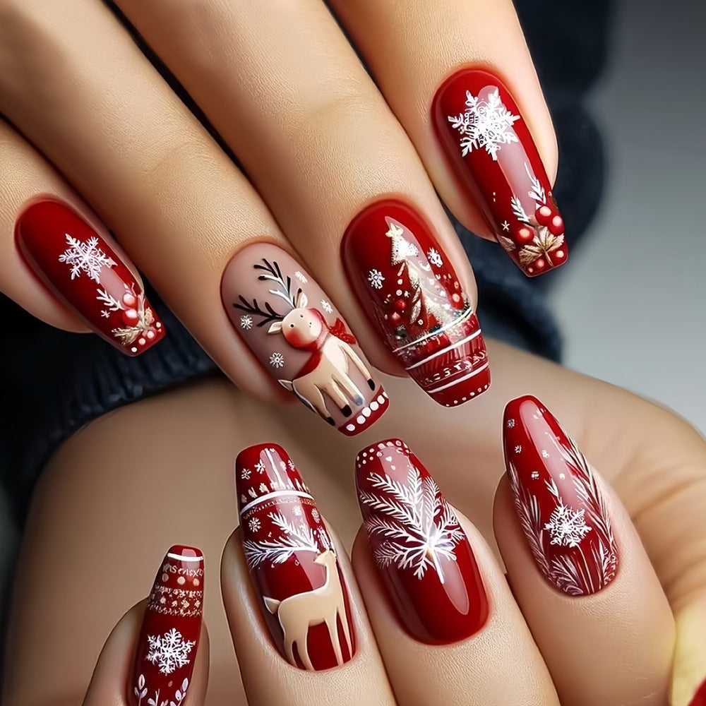 Festive Holiday Themed Press-On Nail Art Acalora