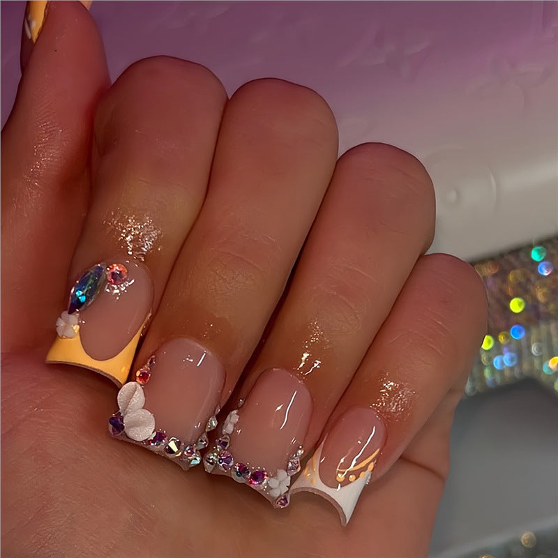 Floral Rhinestone Press-On Nails Acalora