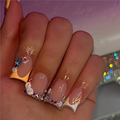 Floral Rhinestone Press-On Nails Acalora