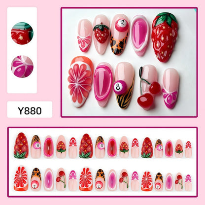 Artificial nails with fruity motifs andGloss finish Acalora
