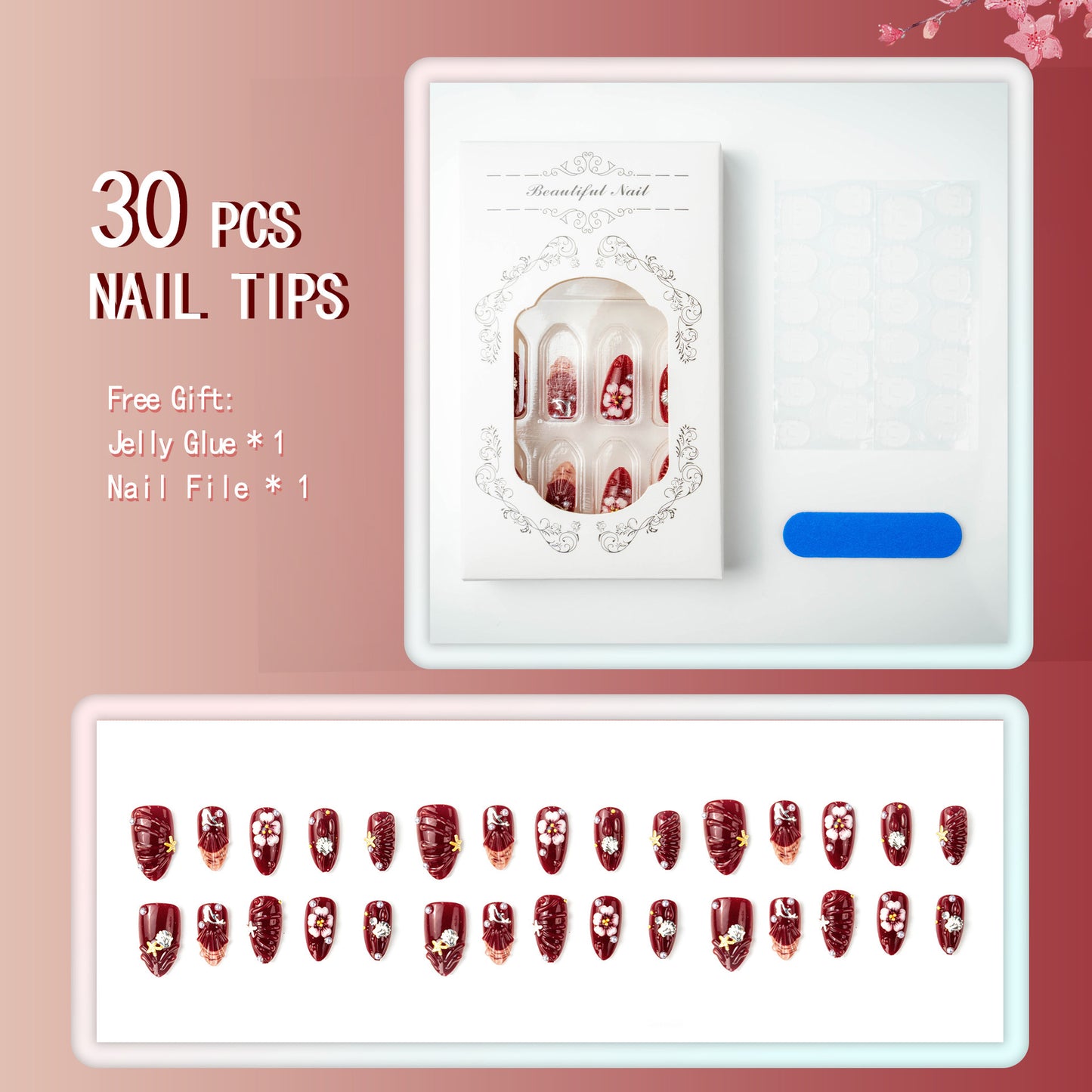 Nail art set with floral rhinestone decorations Acalora