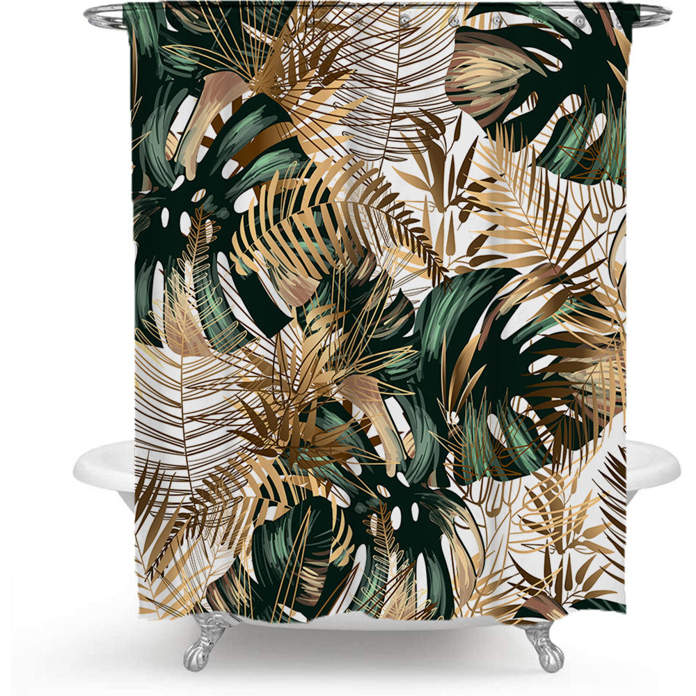 Tropical Leaf Print Shower Curtain