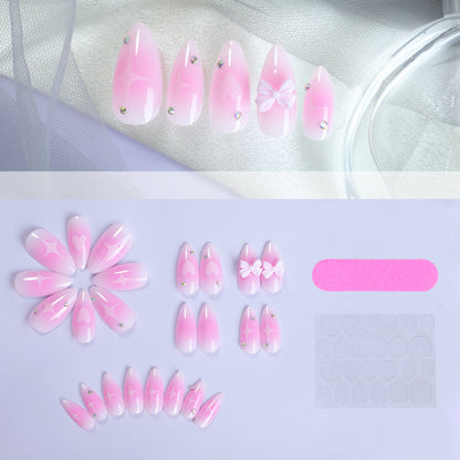 Decorative Press-On Nail Set with Heart and Bow Design Acalora