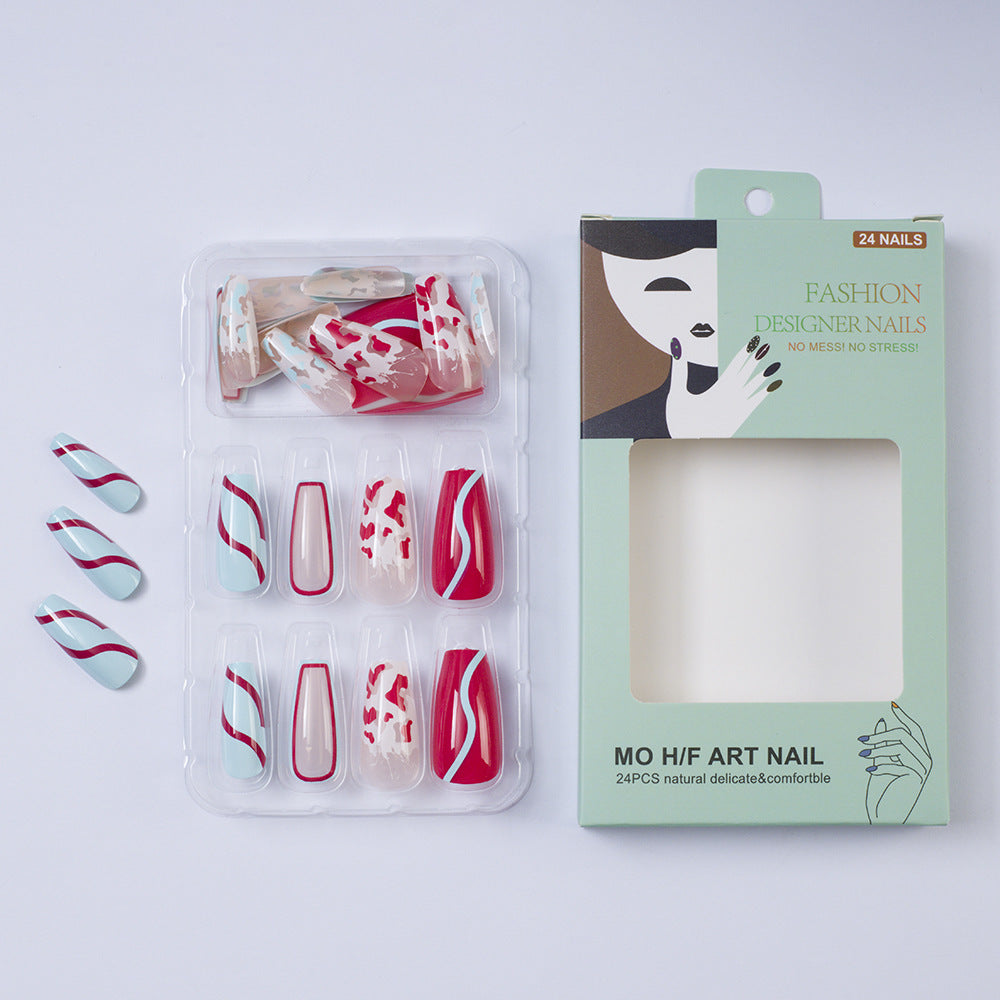 Artificial nails with creative heart pattern and elegant wave design Acalora