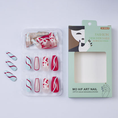 Artificial nails with creative heart pattern and elegant wave design Acalora