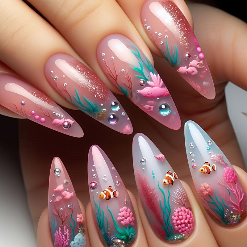 Artistic Coral Reef-Inspired Nail Art Acalora