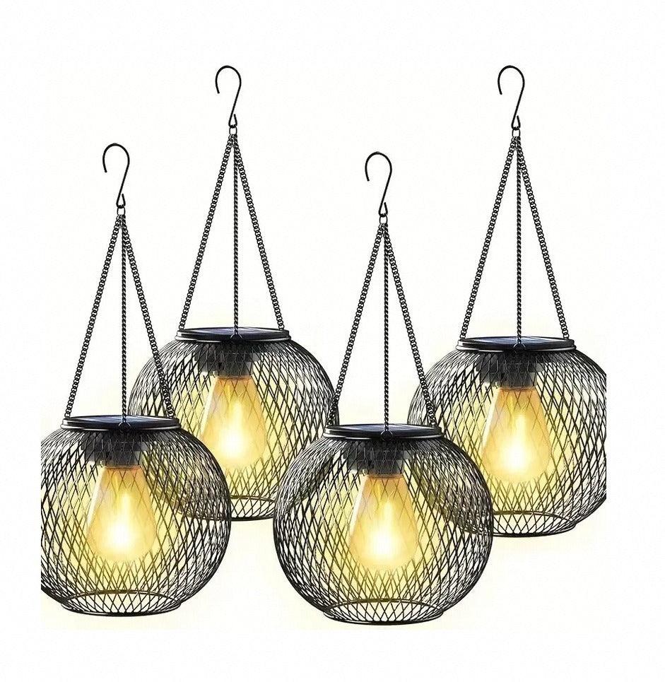 Solar Hanging Outdoor Lanterns with Vintage LED Bulb and Metal Housing, Waterproof Suspension Brehn