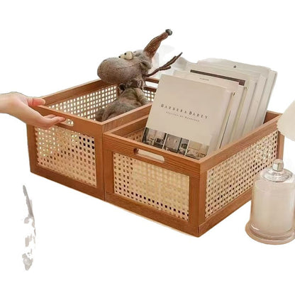 High-quality storage basket with rattan details Acalora