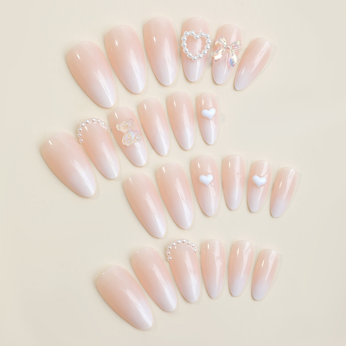 Elegant Press-On Nail Set with Decorative Floral Accents Acalora