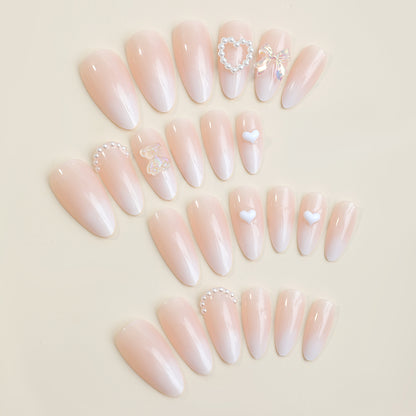 Elegant Press-On Nail Set with Decorative Floral Accents Acalora