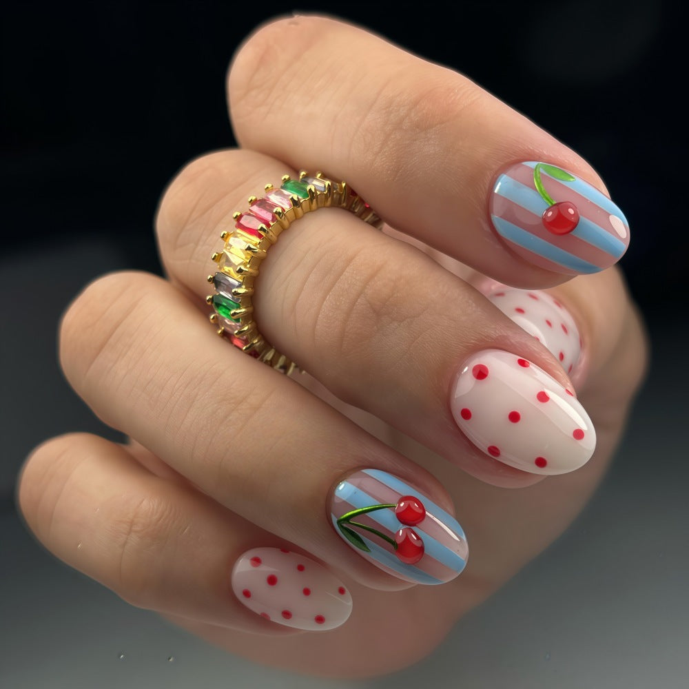 Artificial nails with fruity cherry design Acalora
