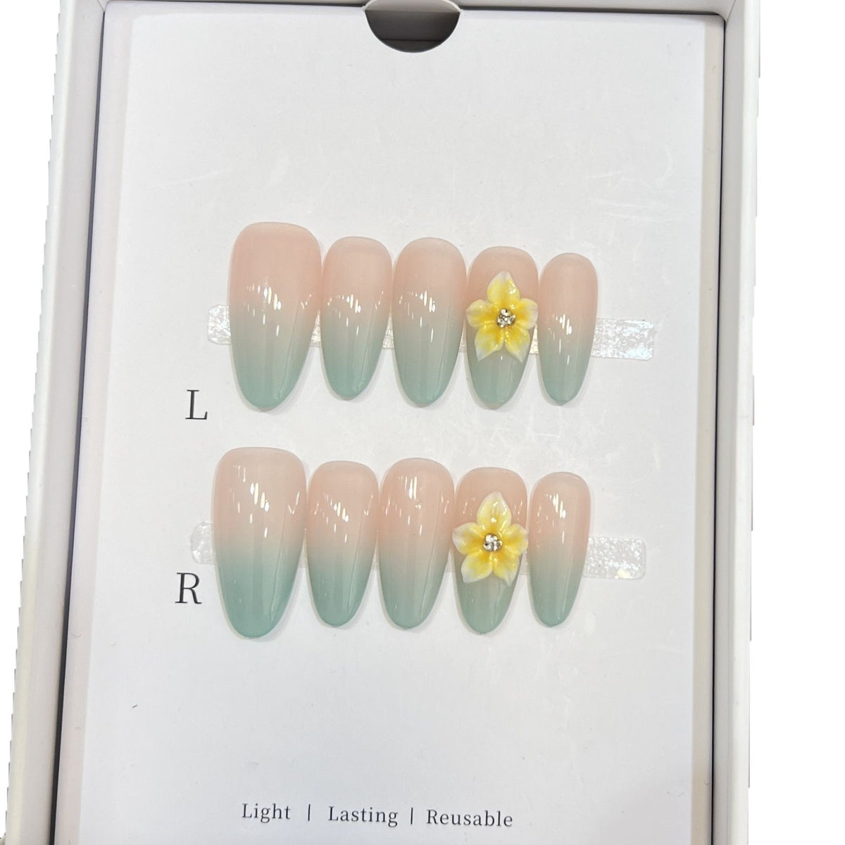Elegant Ombre Press-On Nail Set with Floral Accents Acalora