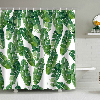 Tropical Leaf Print Shower Curtain