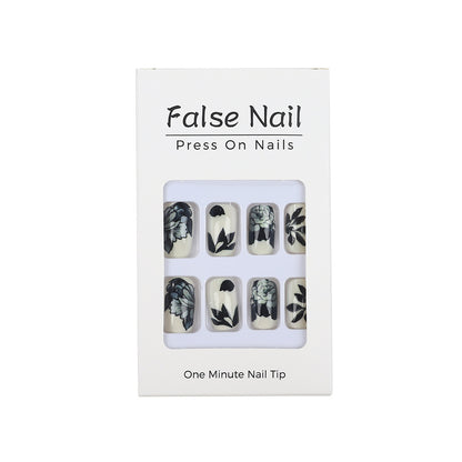 Artificial nails with floral black-and-white design Acalora