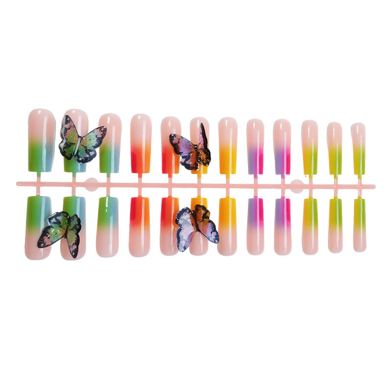 Artistic Press-On Nail Set with Butterfly and Gradient Design Acalora