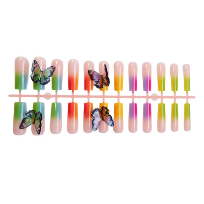 Artistic Press-On Nail Set with Butterfly and Gradient Design Acalora