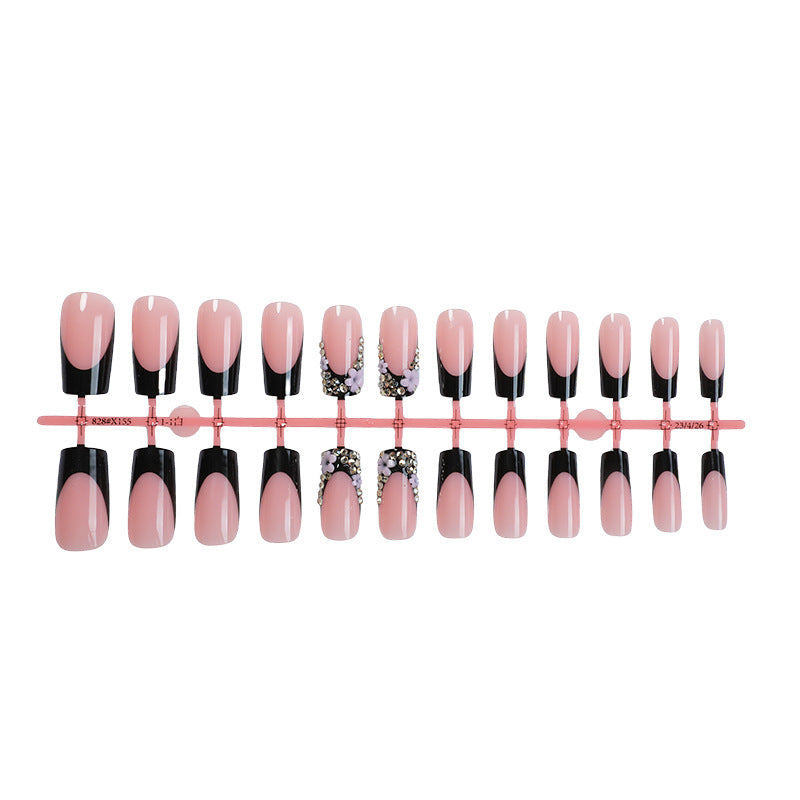 Elegant Press-On Nail Set with Rhinestone and Glossy Accents Acalora