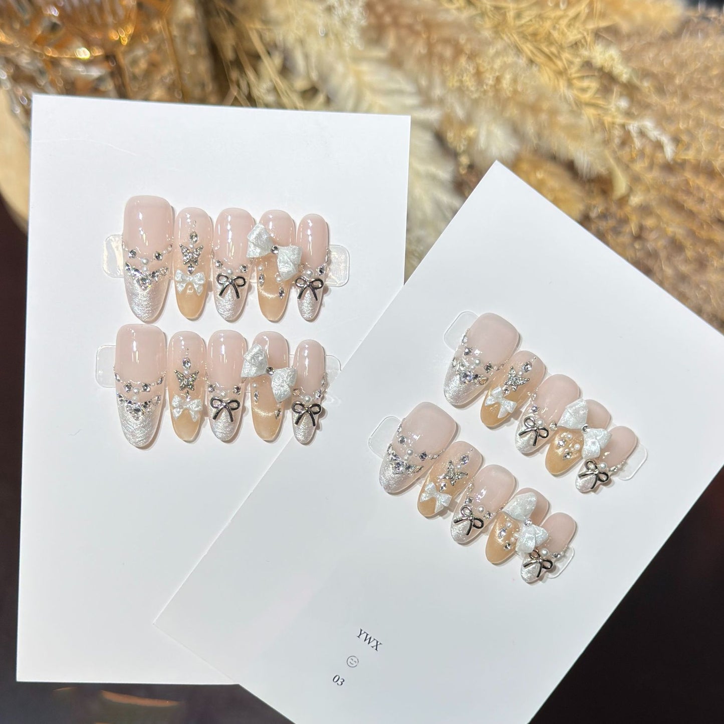 Glamorous Bow-Embellished Press-On Nail Art Set Acalora