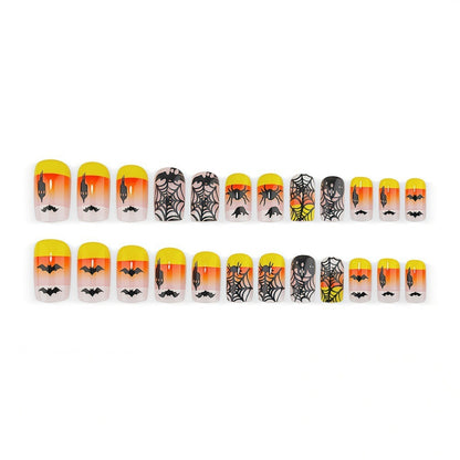 Creative Halloween-style artificial nails with spider and bat designs Acalora