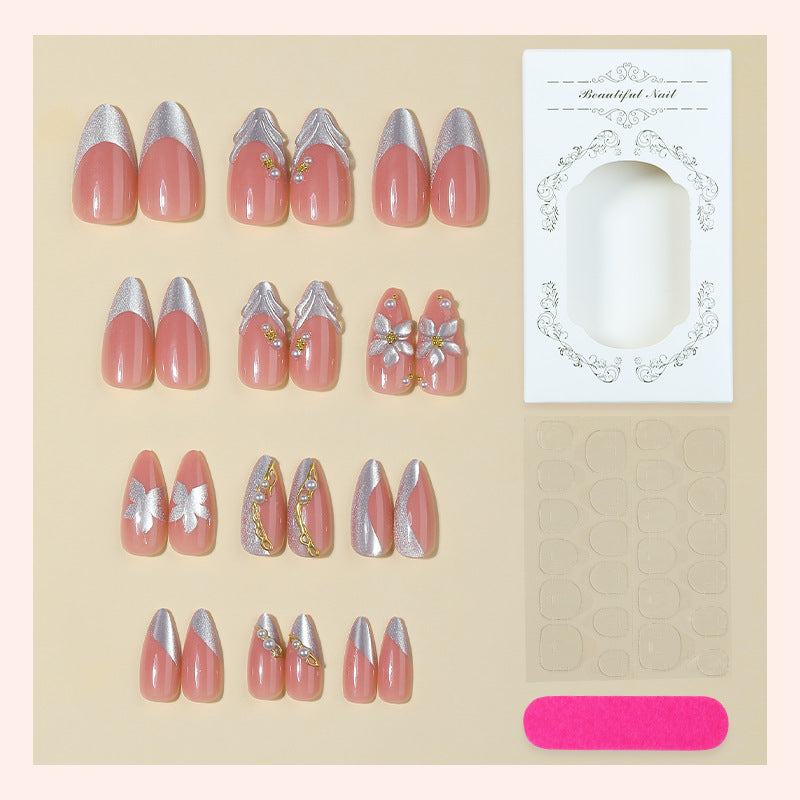 Premium Decorative Press-On Nail Set with Floral and Gem Accents Acalora