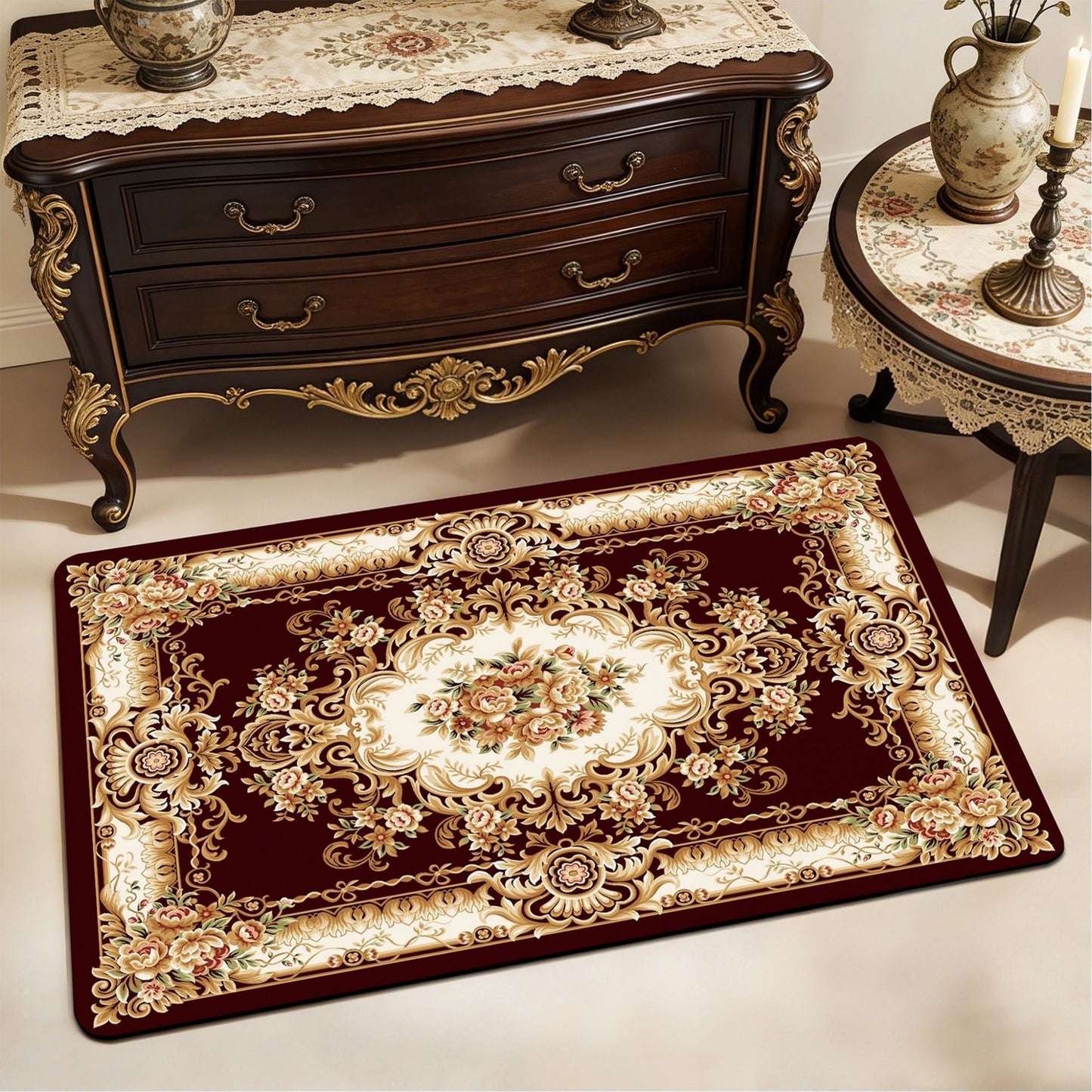 Vintage Floral Design Bath Mat Acalora