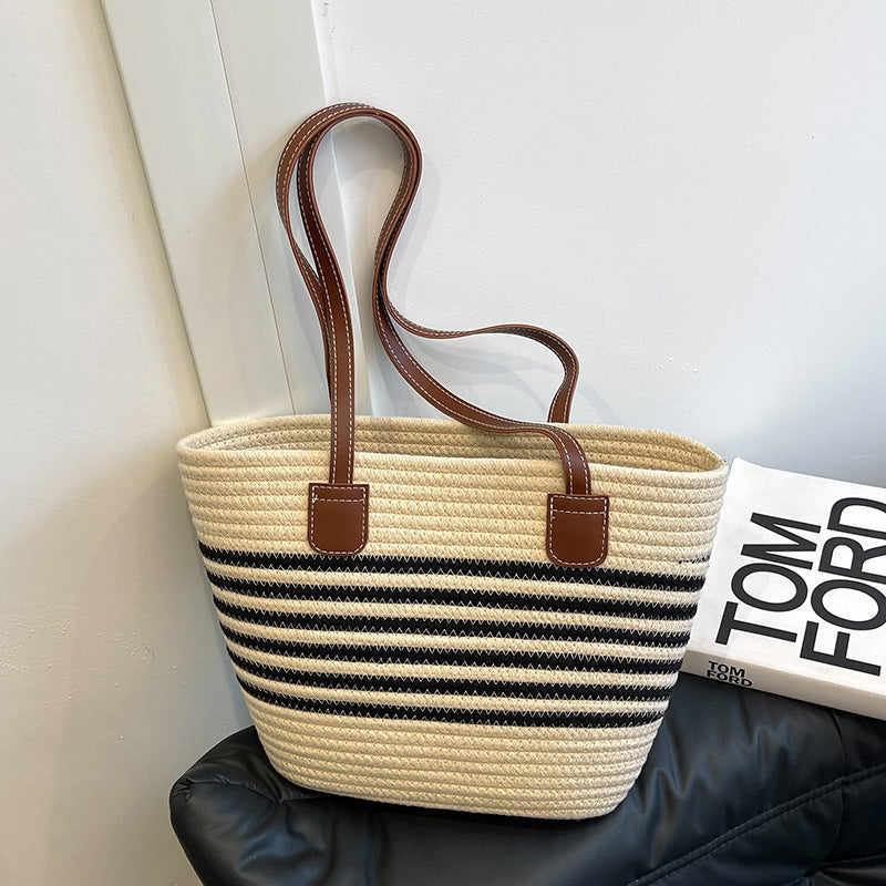 Striped Woven Beach Tote Bag Acalora
