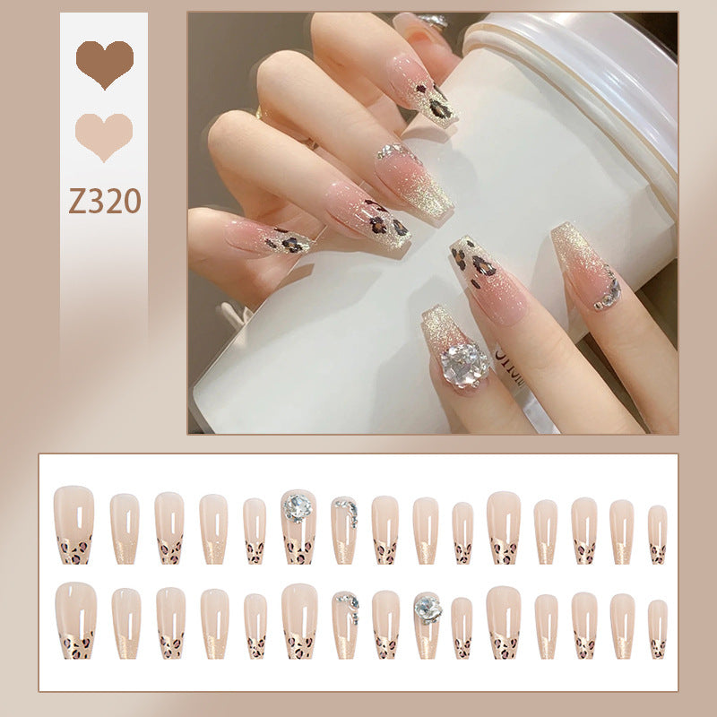 Artificial nail set with glitter and leopard design Acalora