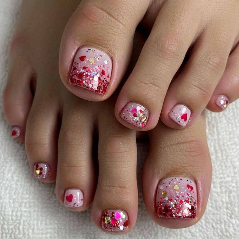 Artificial nails with glitter and heart pattern Acalora