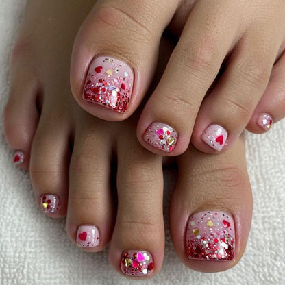 Artificial nails with glitter and heart pattern Acalora