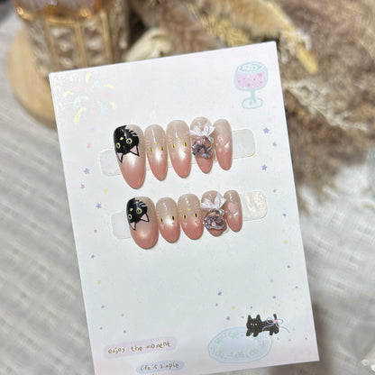 Whimsical Cat-Themed Press-On Nail Set Acalora