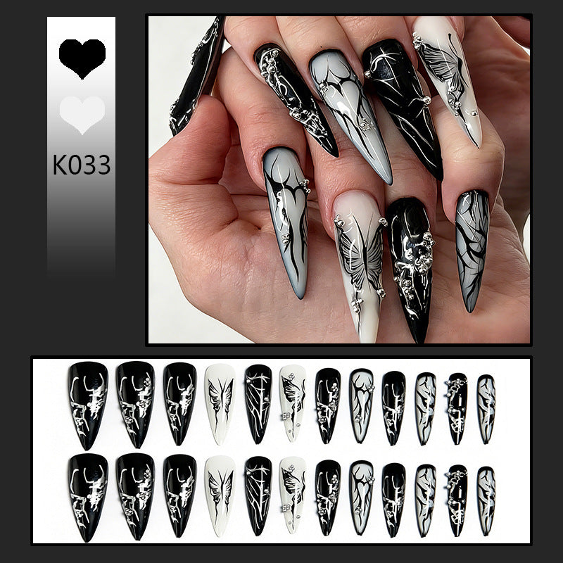 Artificial nail set with elegant geometric designs and creative metallic accents Acalora