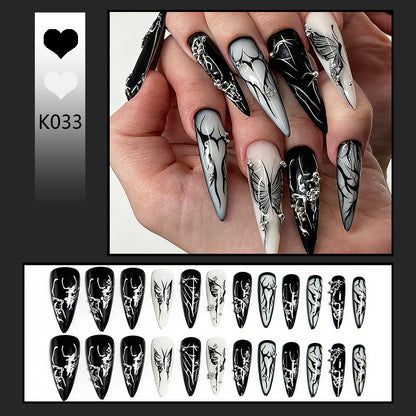 Artificial nail set with elegant geometric designs and creative metallic accents Acalora