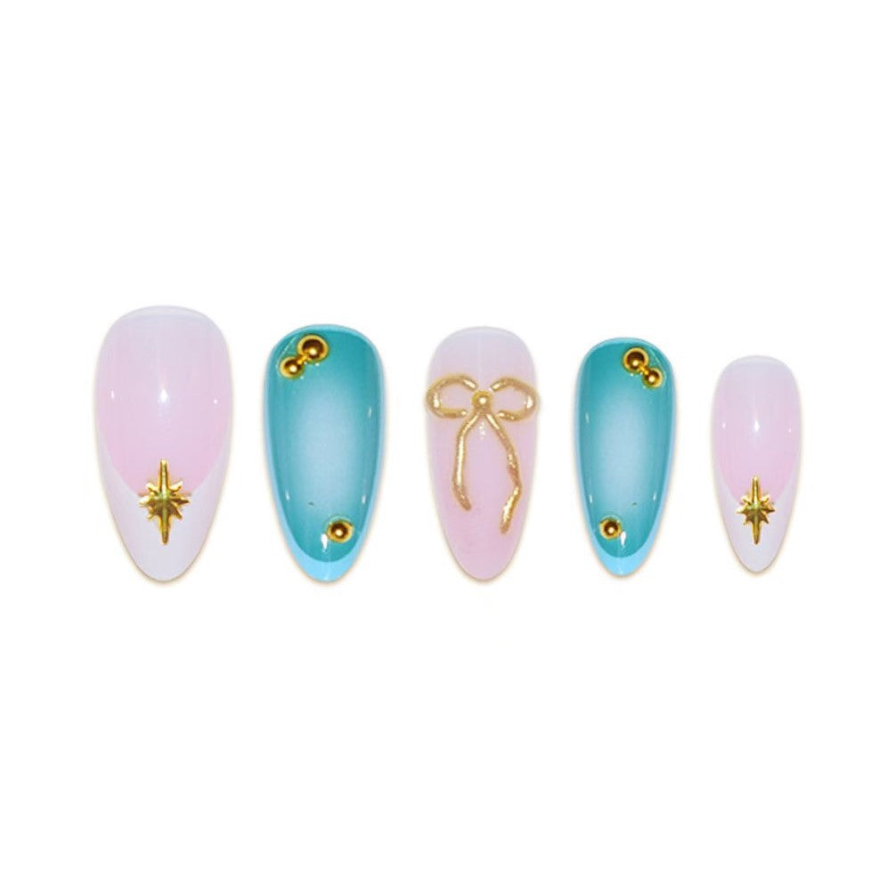Artistic Stiletto Nail Art Set with Gold Accents Acalora