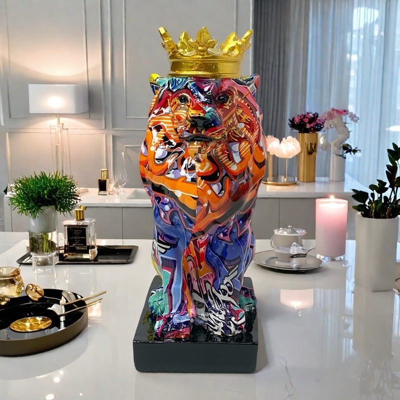 Colorful Lion Sculpture with Crown Acalora