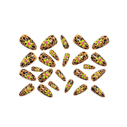 Artificial nails in modern animal patterns with floral accents Acalora