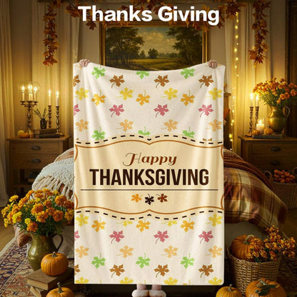 Thanksgiving-Themed Cozy Fleece Blanket